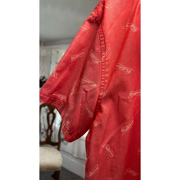 Budweiser Logo NWT Mens SZ L Button Down Short Sleeve Shirt Red BBQ Ocean Boat - Picture 5 of 9